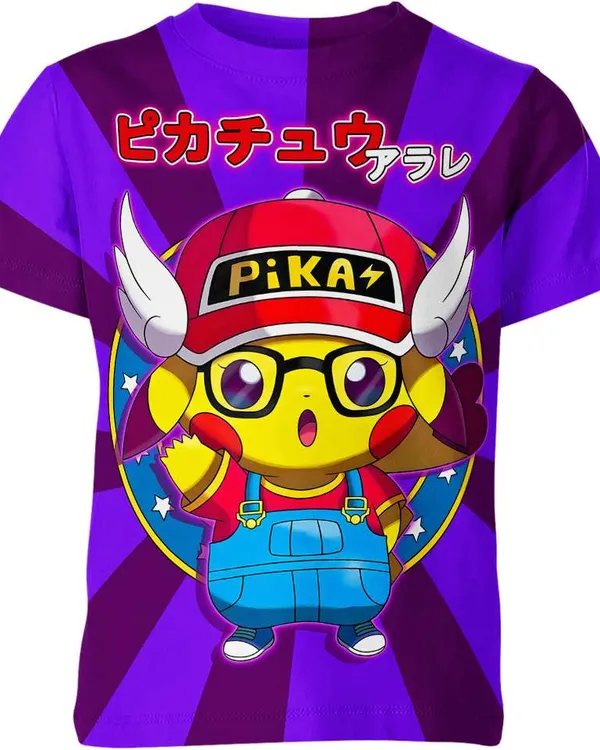 Arale Norimaki Dr Slump X Pikachu From Pokemon Shirt