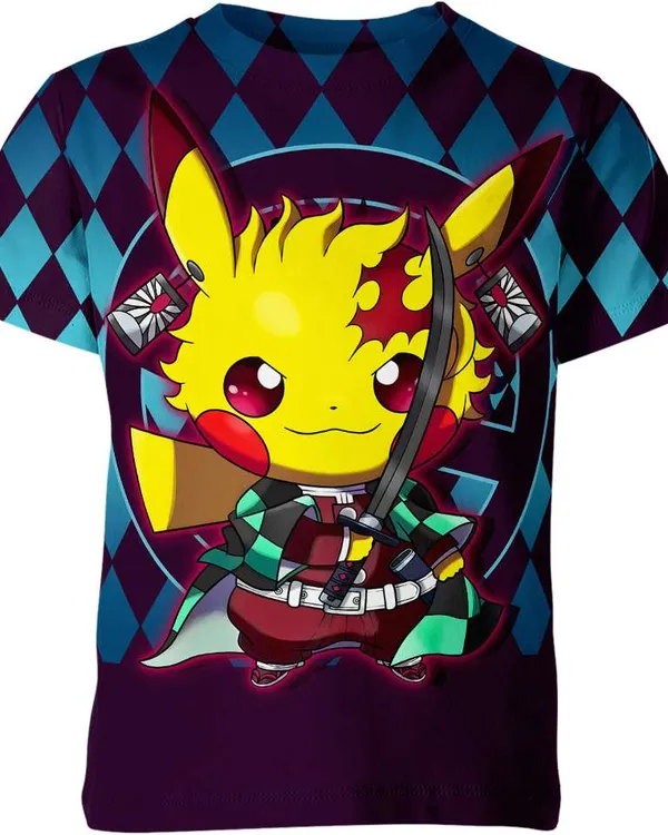 Tanjiro Kamado Demon Slayer X Pikachu From Pokemon Shirt