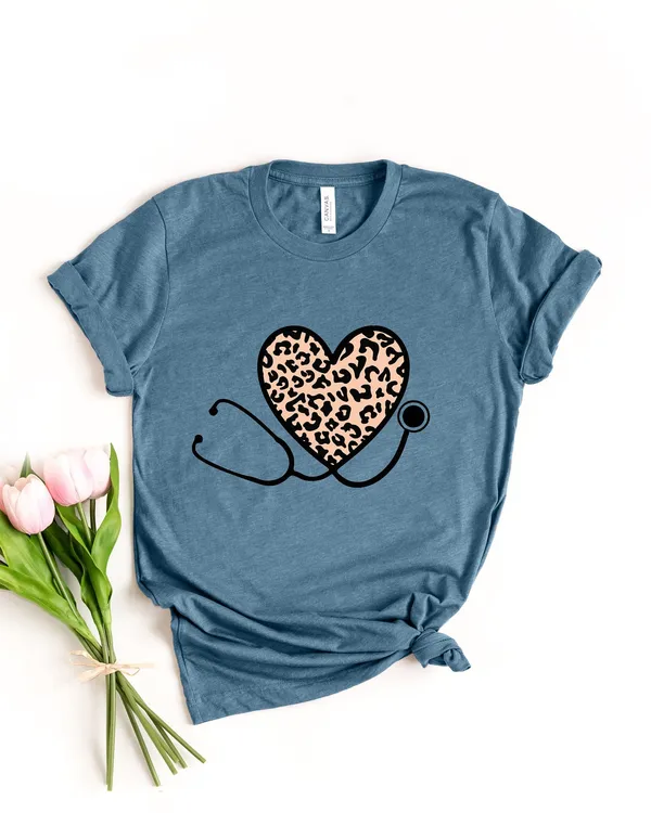 Leopard Nurse Stethoscope Shirt, Nurse Life Shirt,Registered Nurse Shirt, RN Shirts, Nurse Week Shirt, CNA Shirt, Nursing,Nursing School Tee