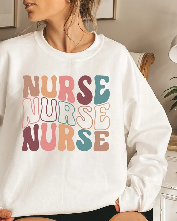 Groovy Blue Nurse Sweatshirt, Retro Nurse Shirts, RN, Unisex Crewneck Sweatshirt, Graduation Gift, Nursing School, Nurses Week Appreciation