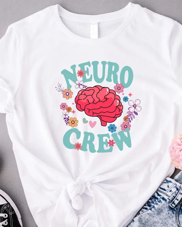 Neuro Crew T-Shirt, Neurology Nurse Shirt, Neurology Department Tees, Cute Retro Brain Shirt, Neuro Squad Matching, Floral Neuro Grads Gift