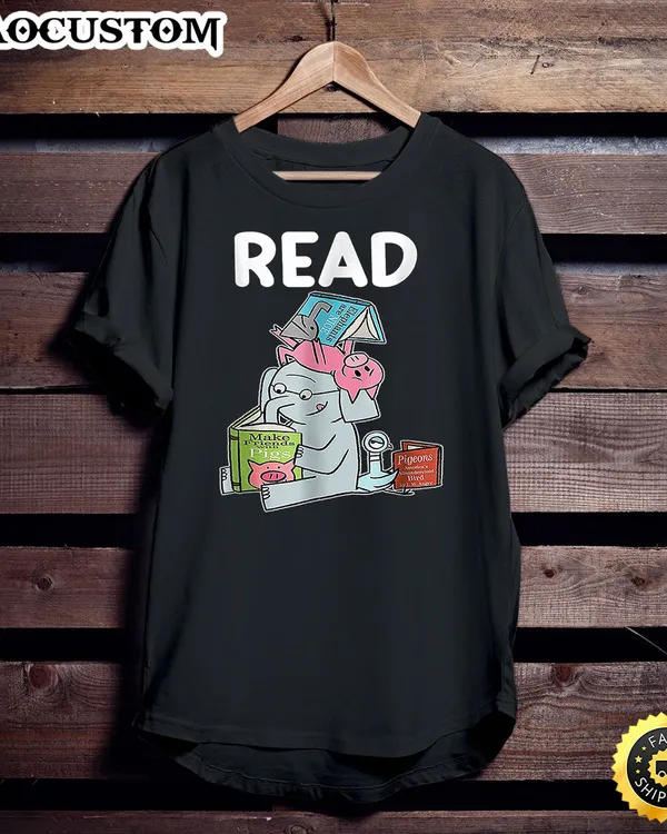 Funny Teacher Library Read Book Club Piggie Elephant Pigeons T-Shirt - Tshirt For Book Lovers