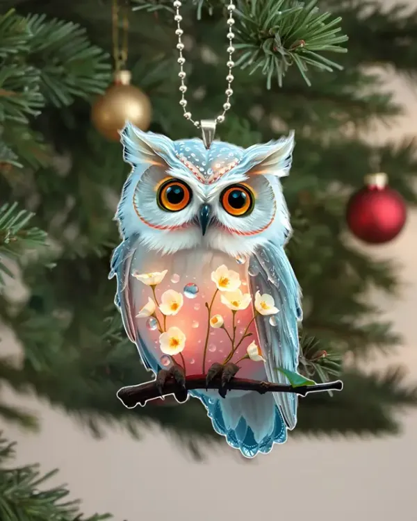 Festive Glow Owl Arcylic Christmas Tree Decoration - Gift For Farm , Ornament Decor , Birthday Gift