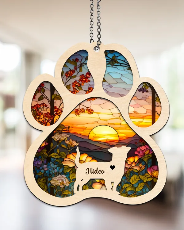 Custom Suncatcher Pet Paw Print Gift For Pet Lovers