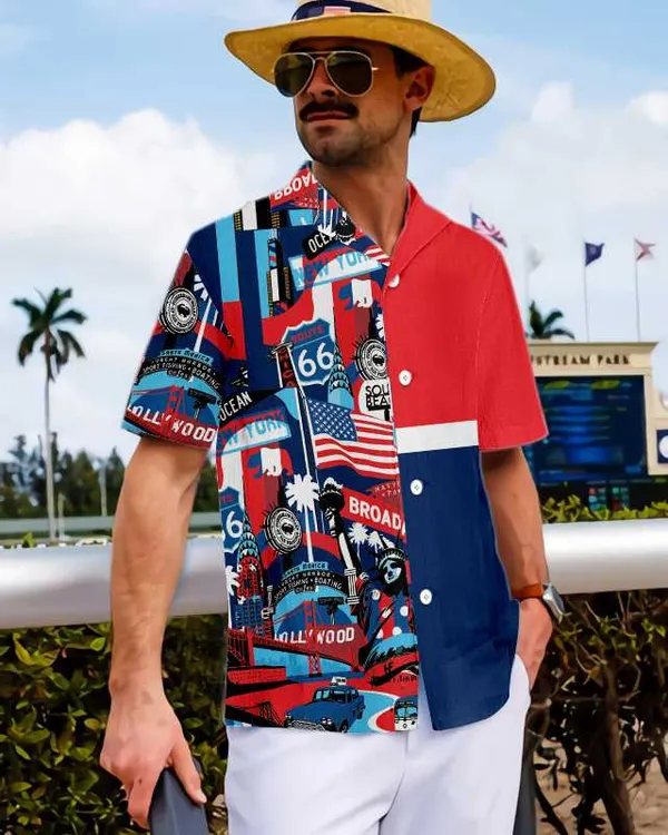 America Pop Art Hawaiian Shirt, Navy Red Aloha Shirt For Men & Women, Best Gift For Husband, Wife, Boyfriend, Girlfriend, Friend, Family