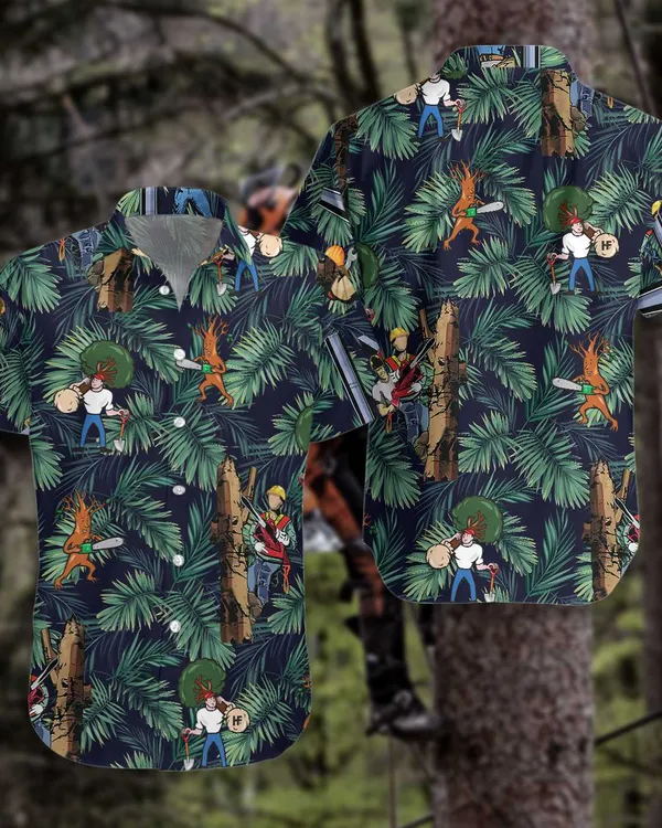 Arborist Proud Hawaiian Shirt, Leaves Pattern Navy Aloha Shirt For Men & Women, Best Gift For Arborist, Husband, Wife, Boyfriend, Girlfriend
