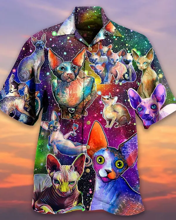 To The Galaxy And Back Hawaiian Shirt, Cat Lovers Shirt, Cat Pattern Hawaiian Shirt