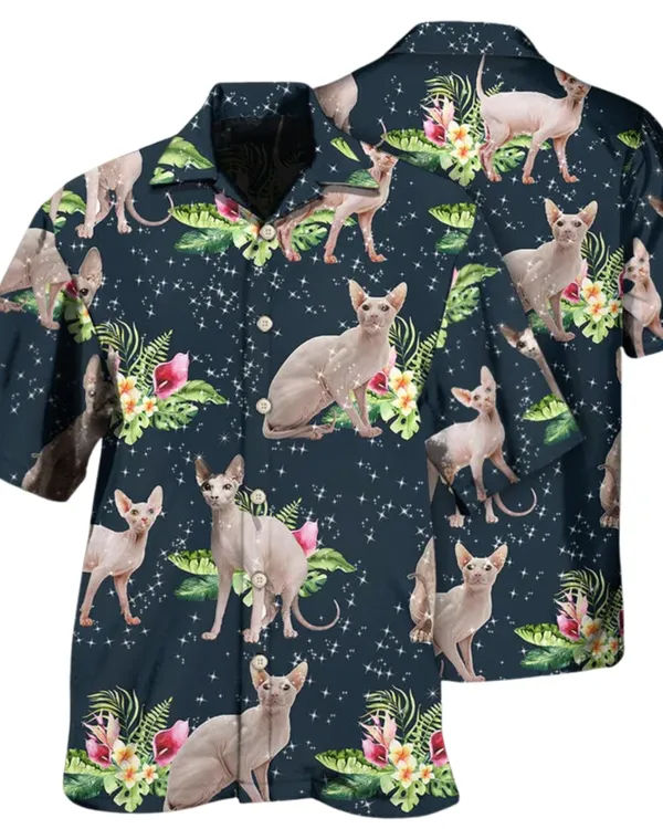 Tropical Floral Sphynx Cat Shirt, Hawaiian Shirt For Cat Lovers