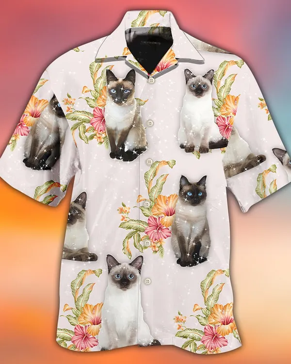 Tropical Floral Siamese Cat Hawaiian Shirt, Summer Vibes with Cool Hawaiian Shirt, Cat Lovers Gift