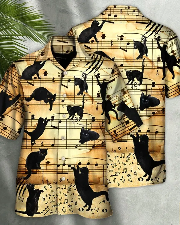 Cat Love Music Hawaiian Shirt, Gifts For Cat Lovers, Hawaii Vintage Shirt