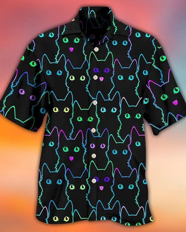 Cute Kitty Hawaiian Shirt, Lovely Cat Full Printed Hawaiian Shirt, Outfit for Animal Lovers