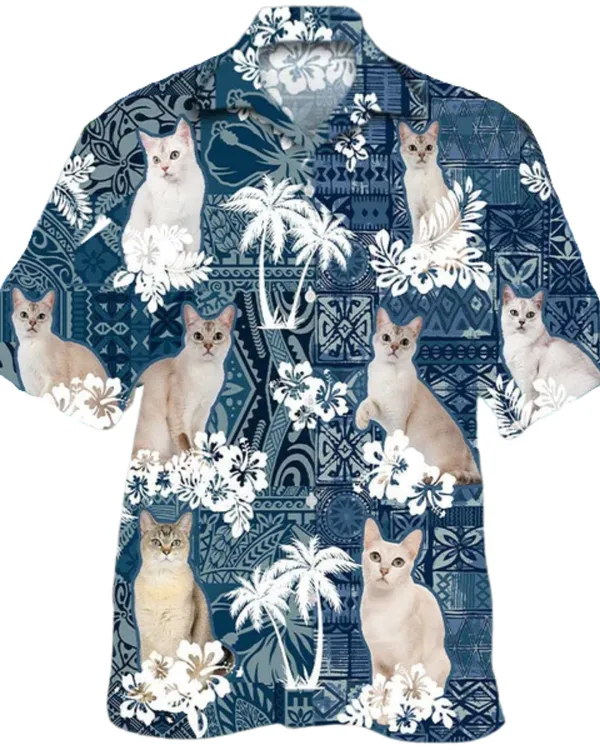 Burmilla Hawaiian Shirt, Cat In Hawaiian Shirt, 3D Printed Hawaiian Cat Shirt For Travel Beach Summer