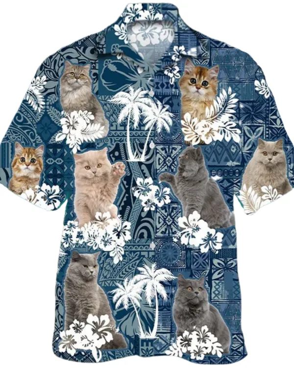 British Longhair Hawaiian Shirt For Cat Lovers, Cat In Hawaiian Shirt, 3D Full Print Animal Hawaii Beach Shirts