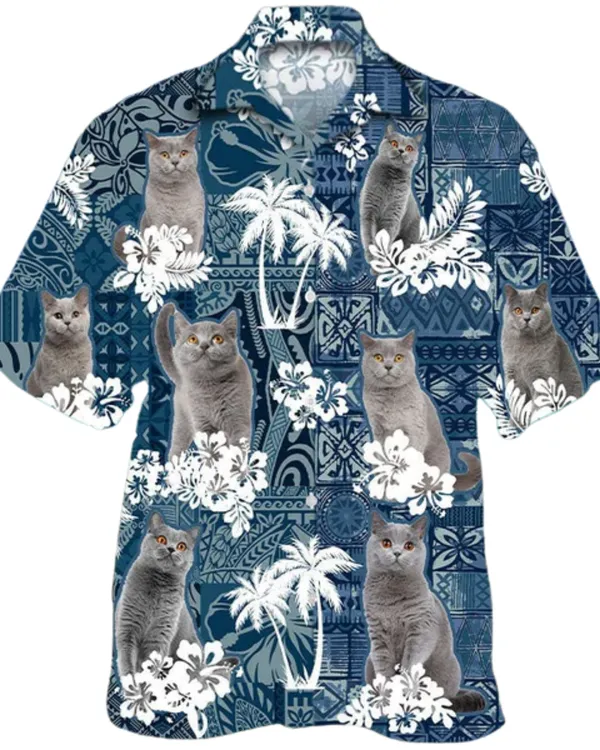 British Shorthair Hawaiian Shirt For Cat Lovers, Cat In Hawaiian Shirt, 3D Full Print Animal Hawaii Beach Shirts