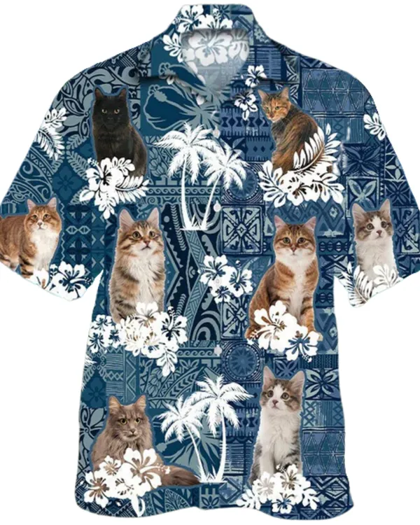 Kurilian Hawaiian Shirt, 3D All Over Printed Cat Hawaiian Shirt, Gift To Cat Lovers, Summer Aloha Beach Shirt