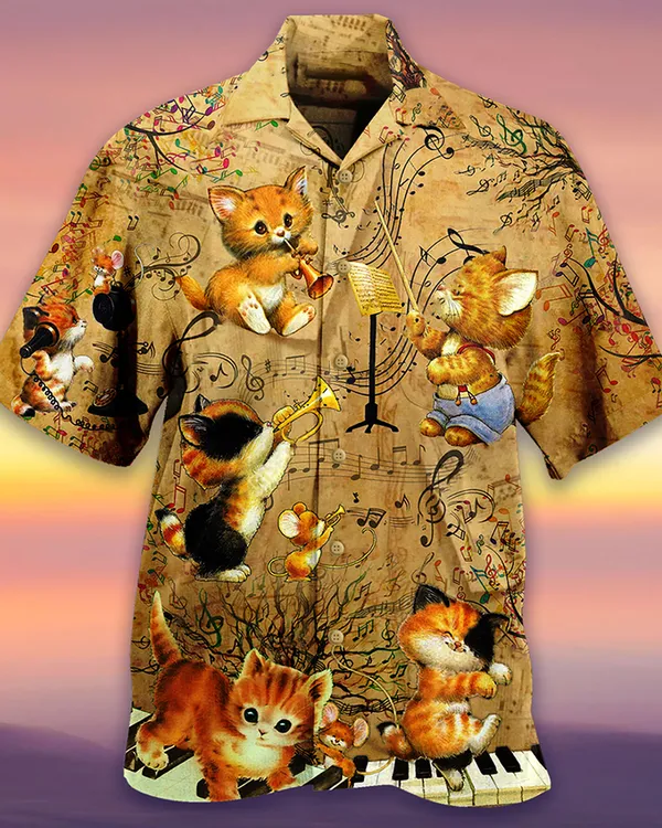 Cat Hawaiian Shirt For Summer, Cat Love Music, Beautiful Cat Hawaiian Shirts Outfit For Men Women, Friend, Team, Cat Lovers