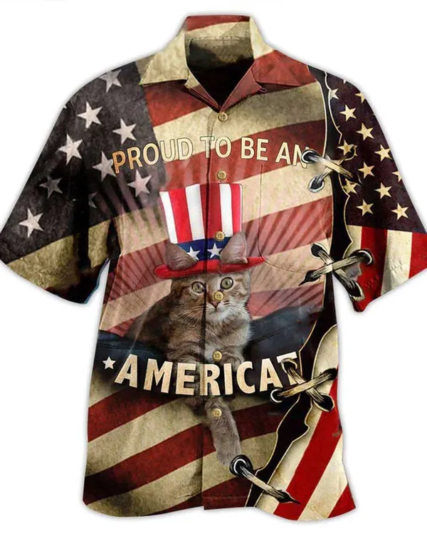 Cat Hawaiian Shirt For Summer, American Flag Proud To Be An Americat, Beautiful Cat Hawaiian Shirts Outfit For Men Women, Cat Lovers, 4th July