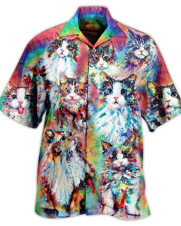 Cat Hawaiian Shirt For Summer, Cat Baby Angel, Best Colorful Cool Cat Hawaiian Shirts Outfit For Men Women, Friend, Team, Cat Lovers