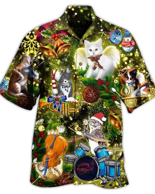 Cat Christmas Hawaiian Shirt For Summer, Cat Angel, Best Cool Cat Hawaiian Shirts Outfit For Men Women, Friend, Team, Cat Lover