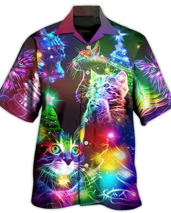 Cat Christmas Hawaiian Shirt For Summer, Best Colorful Cat Hawaiian Shirts Outfit For Men Women, Friend, Cat Lovers