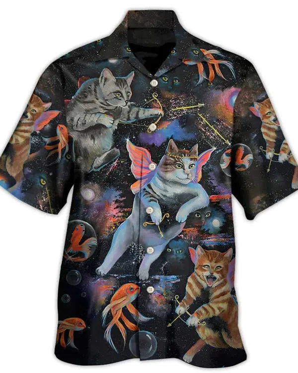Cat Hawaiian Shirt For Summer, Goldfish on Heaven, Best Colorful Cool Cat Hawaiian Shirts Outfit For Men Women, Friend, Cat Lovers