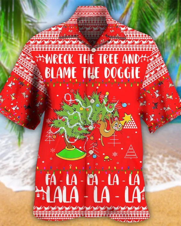 Cat Christmas Hawaiian Shirt For Summer, Cat Red Style, Cat Wreck The Tree And Blame The Doggies Hawaiian Shirts Outfit For Men Women, Cat Lovers