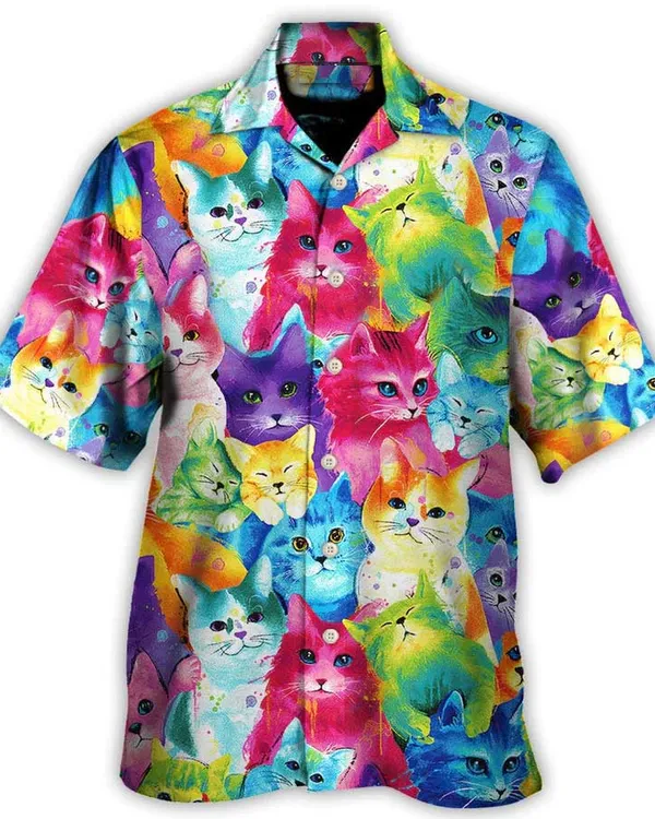Cat Hawaiian Shirt For Summer, Colorful Little Cute Kitten Happy Life, Best Cool Cat Hawaiian Shirts Outfit For Men Women, Friend, Cat Lover