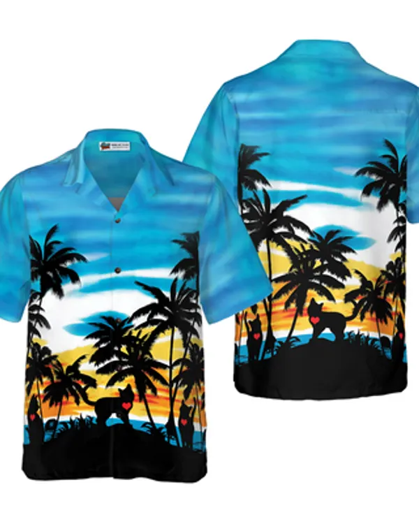 Black Cat Hawaiian Shirt, Cat Love Sunset Shirt For Men - Perfect Gift For Men, Cat Lovers, Husband, Boyfriend, Friend, Family