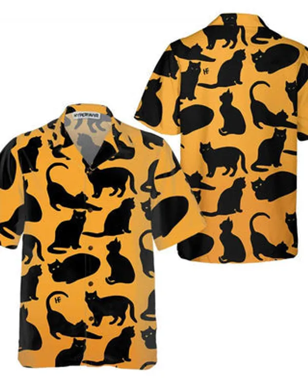 Black Cat Hawaiian Shirt, Yoga Black Cat Shirt For Men - Perfect Gift For Men, Cat Lovers, Husband, Boyfriend, Friend, Family