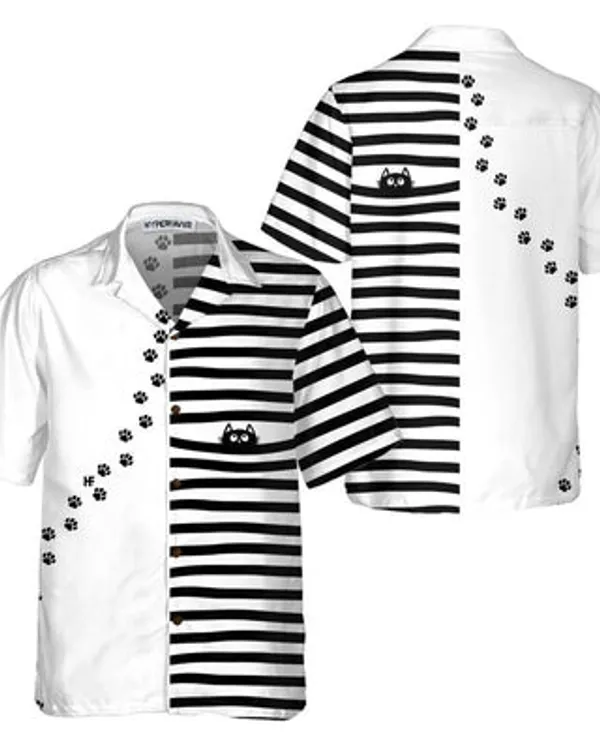 Black Cat Hawaiian Shirt, Funny Black Cat Paw Print Shirt For Men - Perfect Gift For Men, Cat Lovers, Husband, Boyfriend, Friend, Family