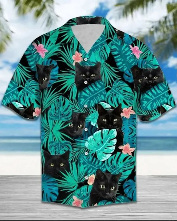 Black Cat Hawaiian Shirt, Hawaiian Shirt For Men - Perfect Gift For Cat Lovers, Husband, Boyfriend, Friend, Family