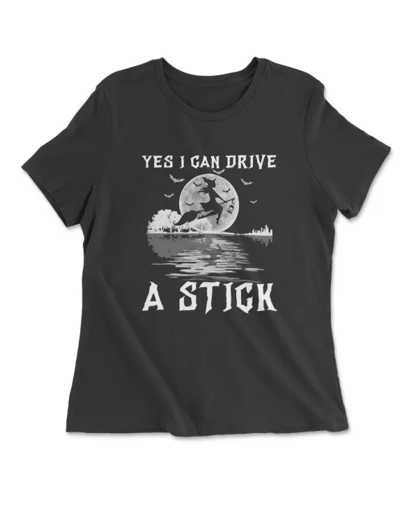 Yes I Can Drive A Stick Halloween Witch Riding Broomstick T-Shirt