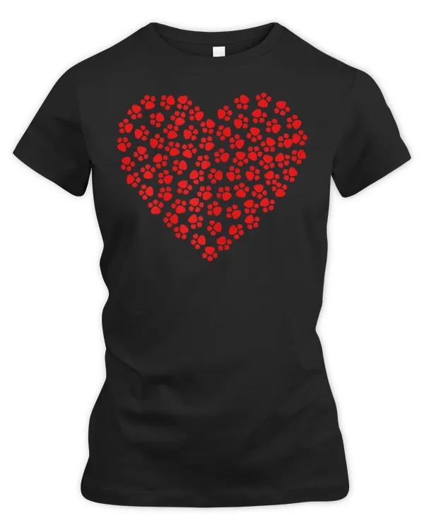 [Dog] Heart Paw Print Dog Love Valentines Day Gift For Her Women T-Shirt