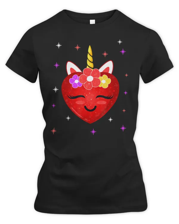 Cute Unicorn Heart Valentines Day Girls Kids T-Shirt