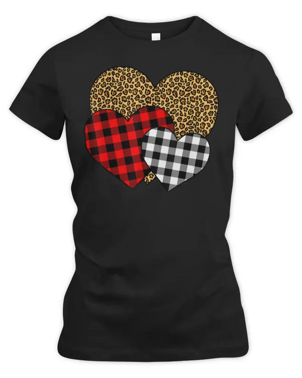 Buffalo Red Black Plaid And Leopard Hearts Valentine Day T-Shirt