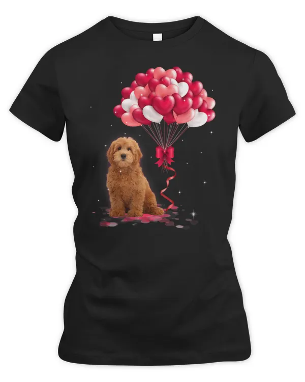 Goldendoodle With Love Balloons And Valentine's Day T-Shirt