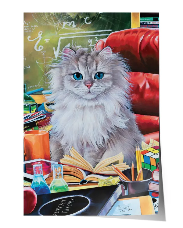 White Cat is Studying with Book Alone Poster