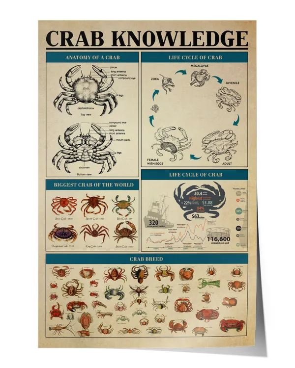 Crab Knowledge Wall Decor Artwork Print Poster Wall Art Print Home Decor Vintage (2)