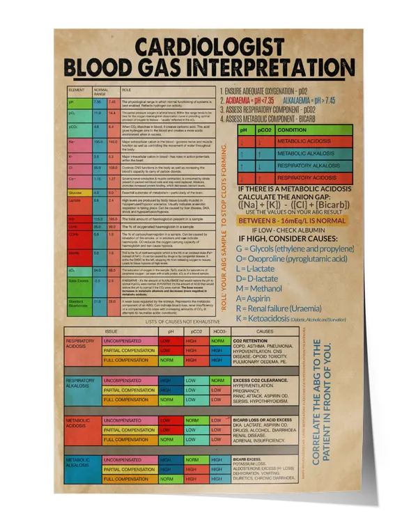 Cardiologist Blood Gas Interpretation Knowledge Wall Decor Artwork Print Poster Wall Art Print Home Decor Vintage