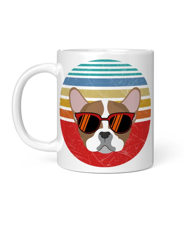 Cute French Bulldog Brown With Glasses Sunset Retro Christmas Tree