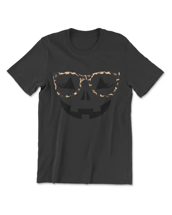 Jack-O-Lantern Pumpkin Face Eyelashes Cheetah Glasses T-Shirt