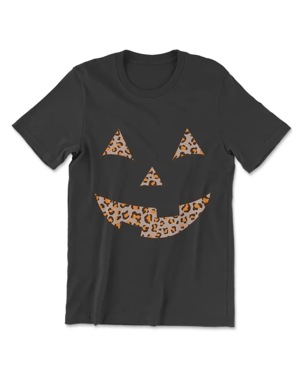 Women's Leopard Print Jack O Lantern Pumpkin Halloween T-Shirt