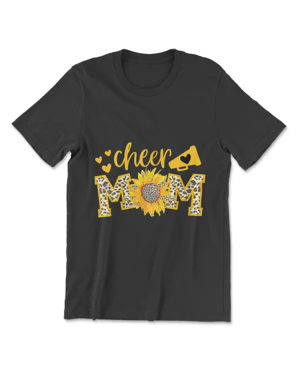 Cheer Mom Megaphone Cute Sunflower Leopard Cheetah T-Shirt