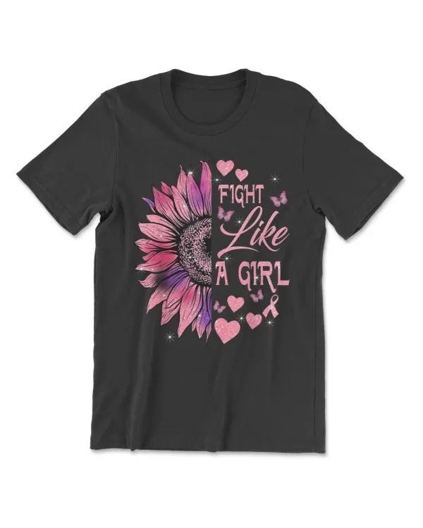 Fight Like A Breast Cancer Girl Sunflower Pink Ribbon Flower T-Shirt