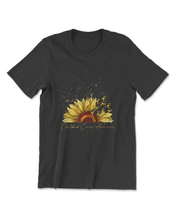 Gold Ribbon Sunflower Childhood Cancer Awareness Month T-Shirt