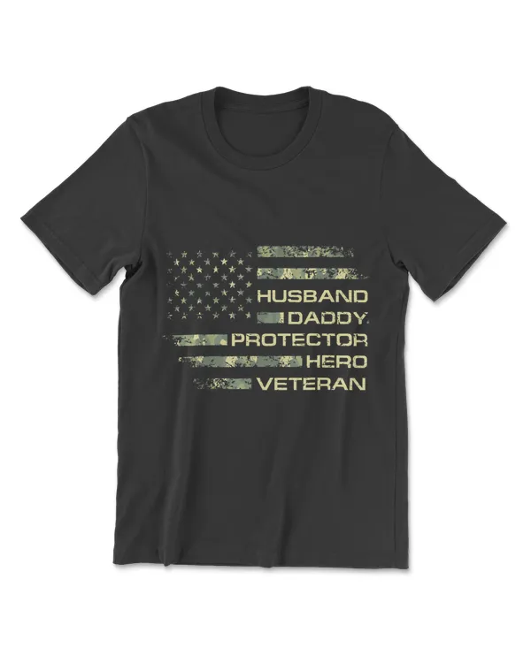 Mens Husband Daddy Protector Hero Veteran Usa Flag Camouflage Dad