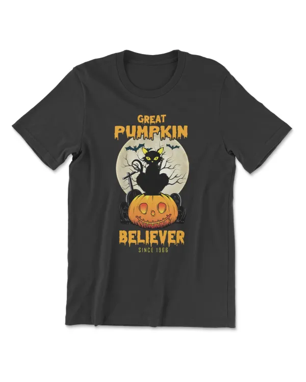 Black Cat Halloween Great Pumpkin Believer Since 1966 Long Sleeve T-Shirt