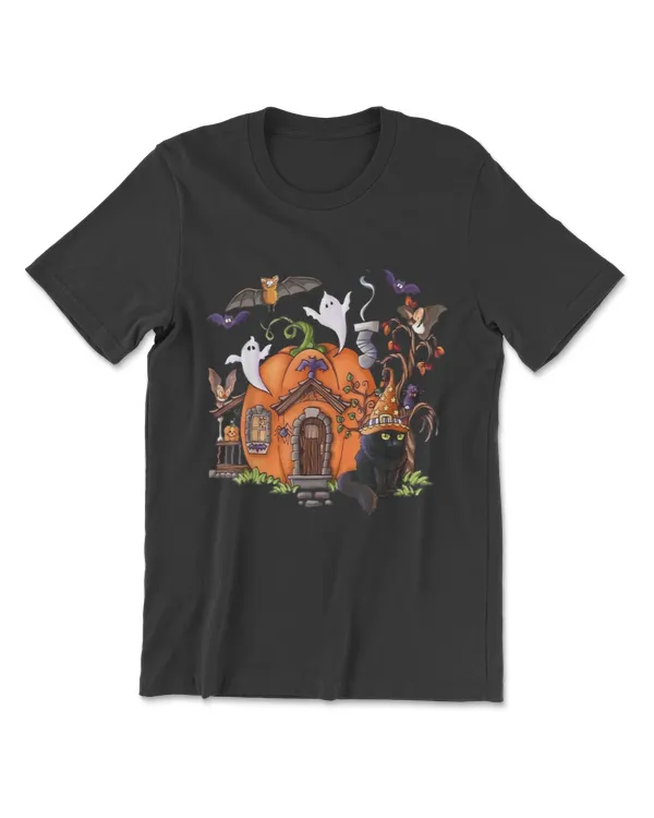 Boo Boo And Cat Pumpkin House Cat Lovers Happy Halloween T-Shirt