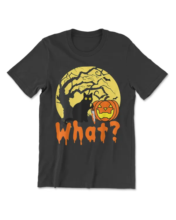 Cat What Cat With a Knife Carving a Halloween Pumpkin T-Shirt