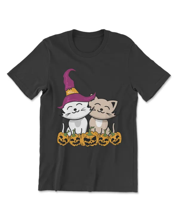 Cat Witch Lazy Halloween Costume Cute Kitten Kitty Pumpkin Long Sleeve T-Shirt